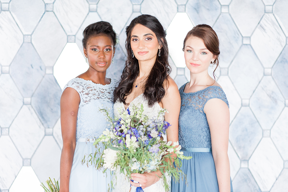 Modern Monochromatic Blue Wedding Inspiration featuring David’s Bridal