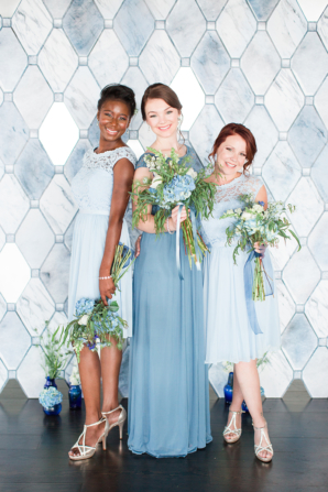 Bridesmaids in Mix and Match Blue Dresses