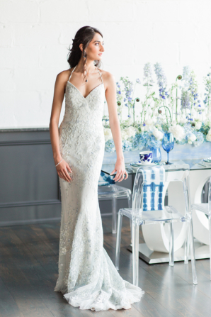 Elegant Wedding Dress with Blue Accents
