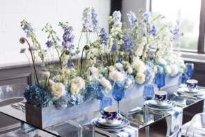 Wedding Centerpiece with Blue and White Flowers