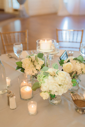 White Hydrangea and Rose Centerpieces