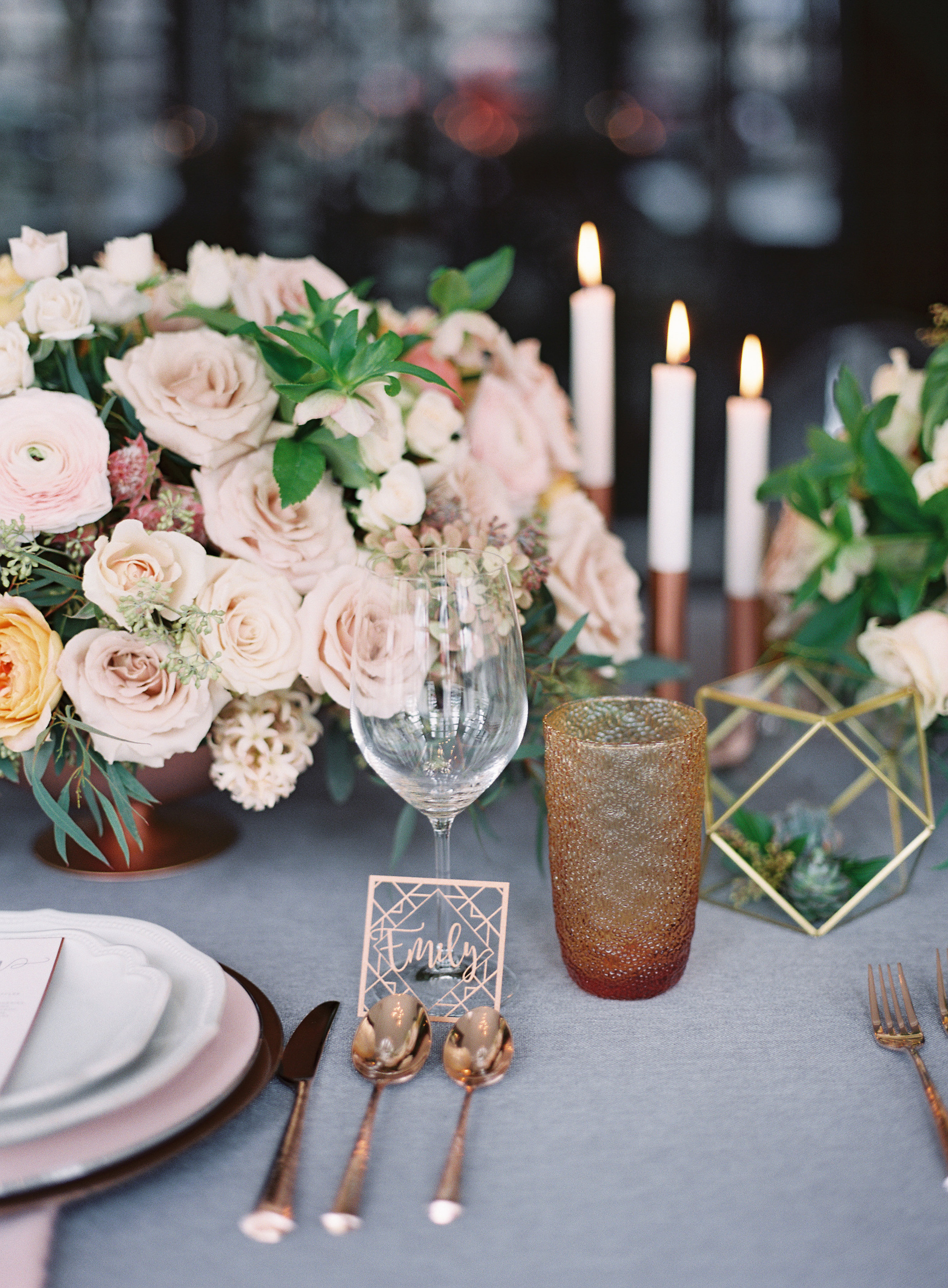 Blush Gray and Copper Wedding Table