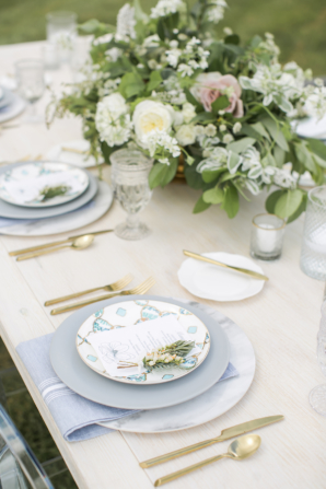 Gray Green Gold Rustic Wedding Place Setting