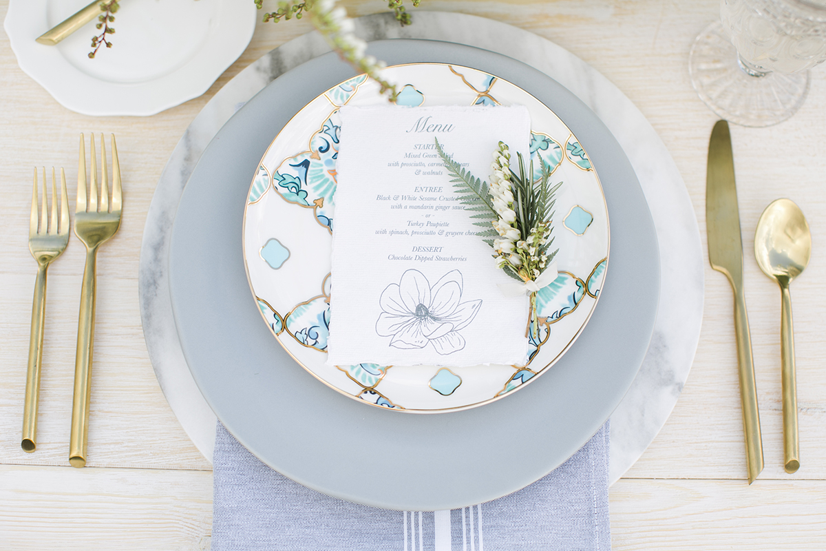 Gray and Blue Wedding Place Setting
