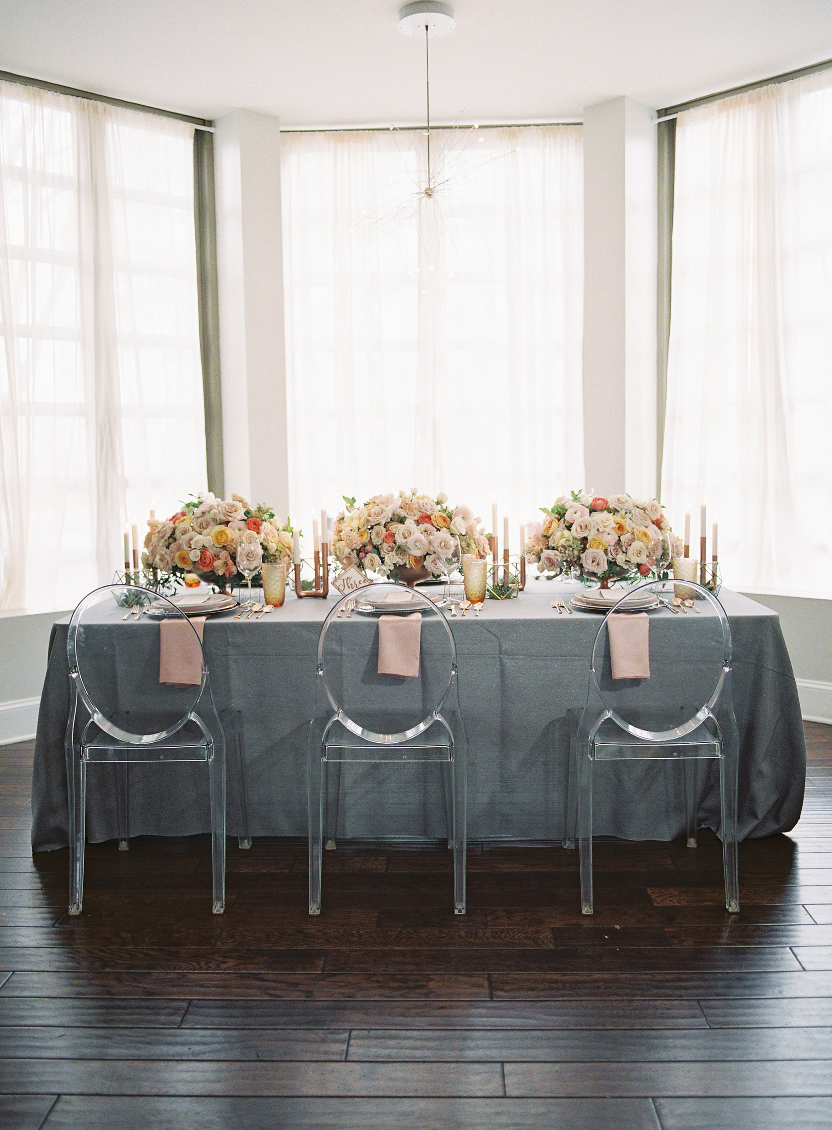 Gray and Pink Wedding Brunch Table