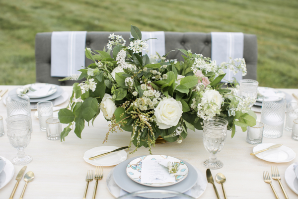Ivory Gray and Green Rustic Wedding Table