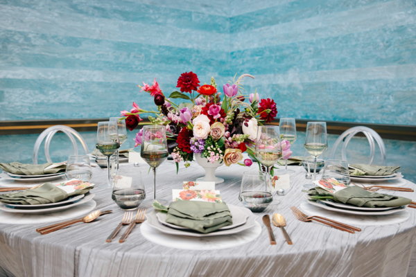 Modern Silver Purple and Red Wedding Table