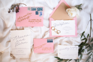 Pink Gold and Navy Wedding Invitations