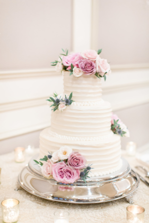 Wedding Cake with Pale Purple Flowers