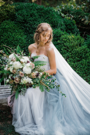 Bride in Blue Tulle Wedding Dress 6