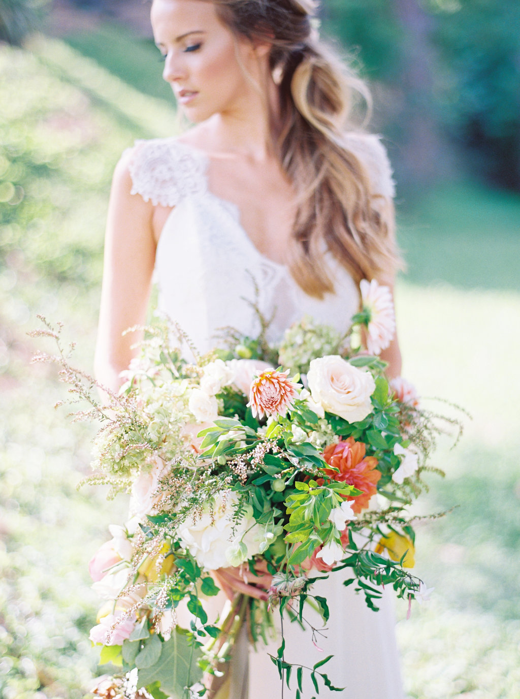 Bride with Romantic Large Greenery Bouquet