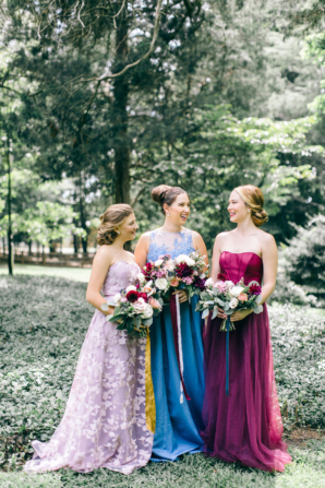 Mauve Wine and Blue Bridesmaids Dresses