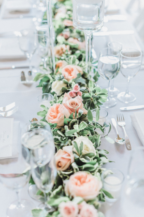 Peach Rose and Greenery Centerpiece