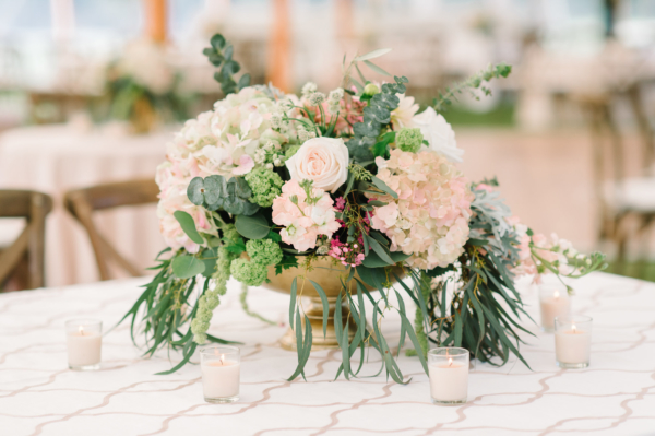 Pink White and Green Centerpiece