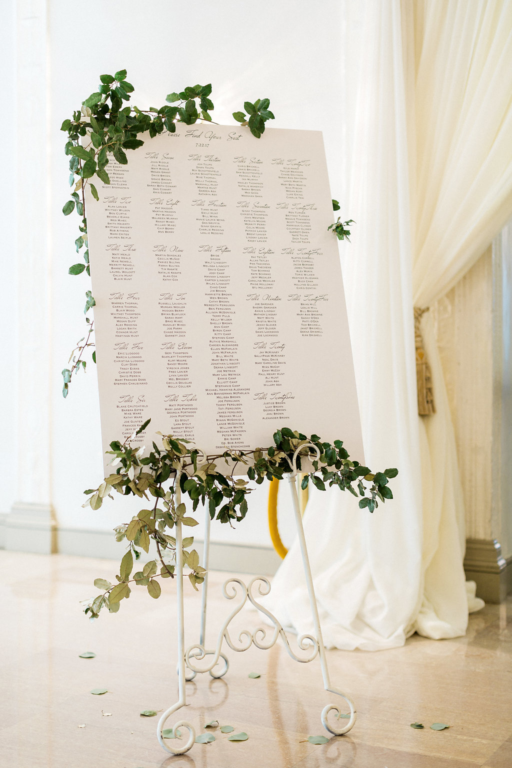 Seating Chart for Wedding on Easel