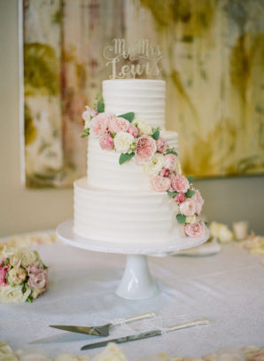 Wedding Cake with Pink Flower Garland