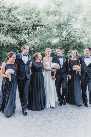Wedding Party in Black Dresses and Suits
