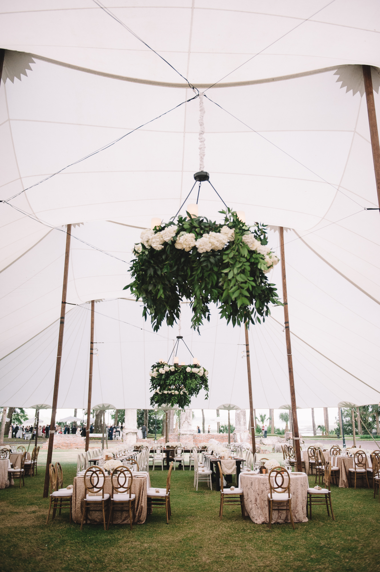 Wedding Tent with Greenery Chandeliers 1