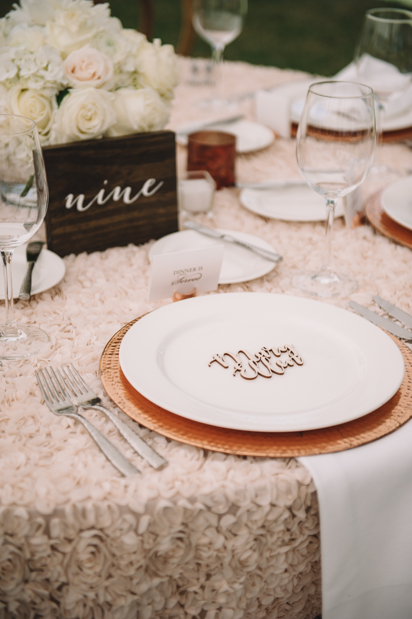 Wood Copper and Champagne Wedding Reception