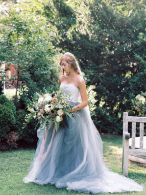 Bride in Blue Tulle Wedding Dress 10