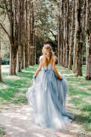 Bride in Blue Tulle Wedding Dress 16