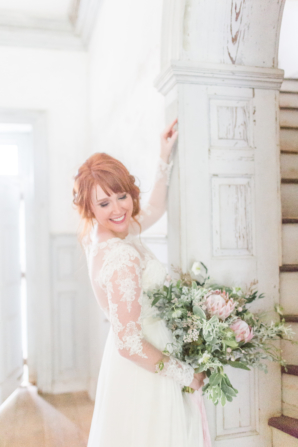 Bride with Lace Sleeve Gown