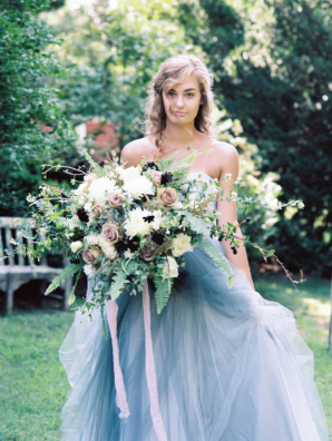 Bride with Large Organic Bouquet
