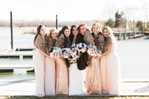 Blush Bridesmaids Dresses with Faux Fur Stoles