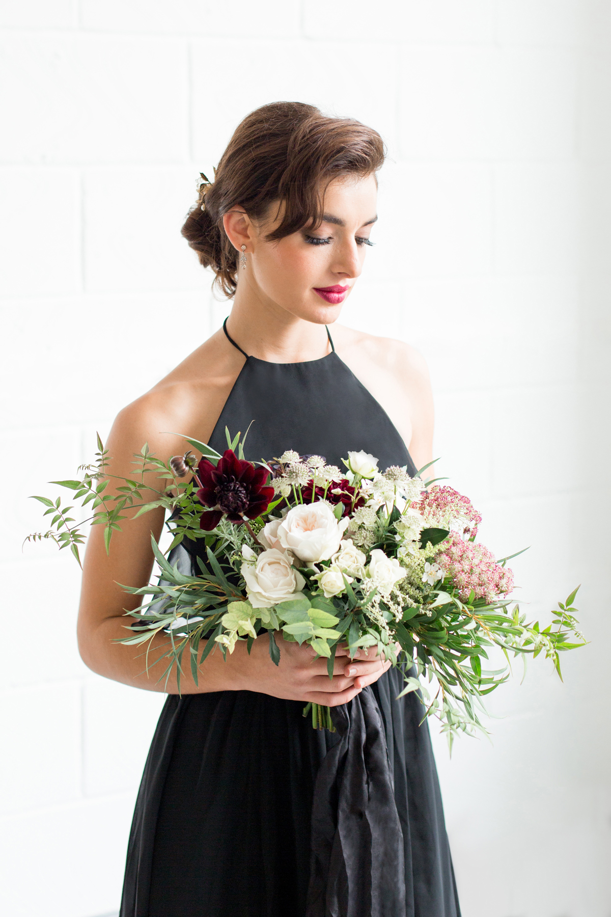 Bridesmaid Bouquet in Ivory and Garnet