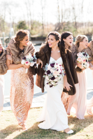 Bridesmaids in Champagne Sequin Dresses