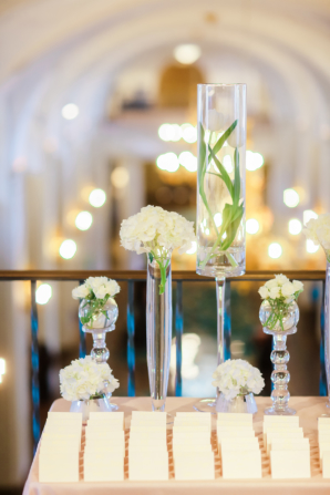Escort Card Table with Modern White Flowers
