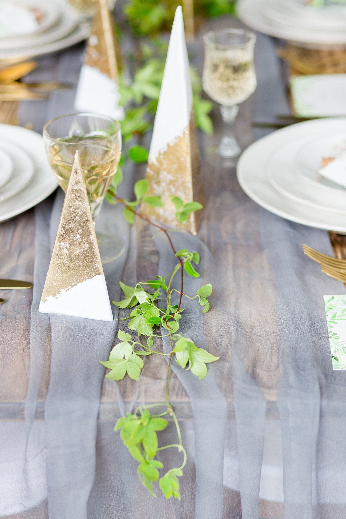 Gold Foil Dipped Tree Centerpieces