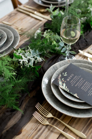 Greenery and Black Silk Wedding Table