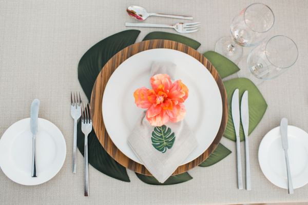 Tropical Wedding Flower and Palm Leaf Place Setting