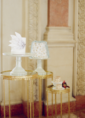 Petite Wedding Cakes on Gold Tables