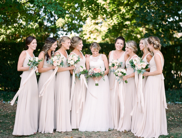 Bridesmaids in Taupe Dresses