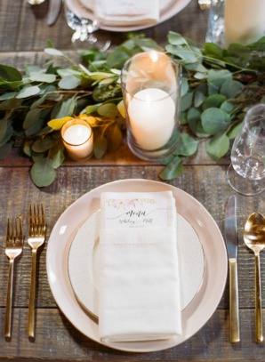 Greenery Gold and Wood Wedding Table