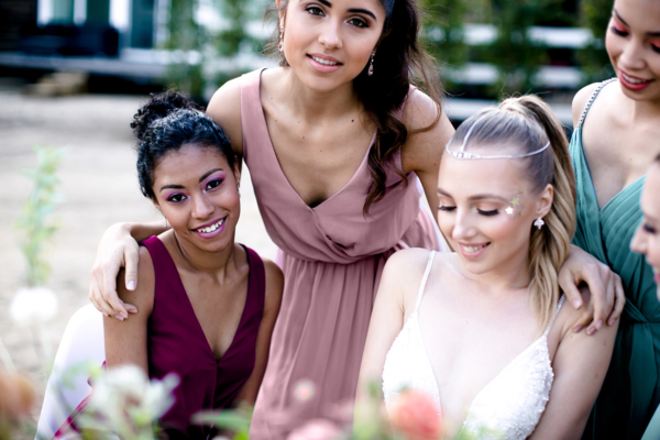 Bridesmaids in Shades of Mauve and Purple