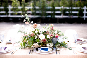 Peach and Blue Wedding Table