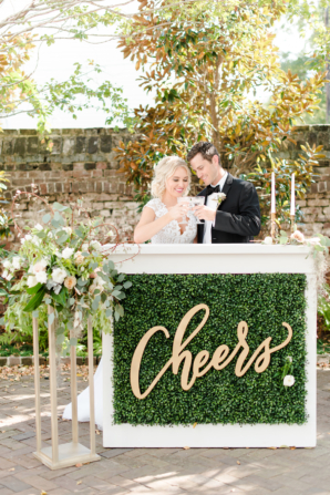 Wedding Bar Cheers and Greenery