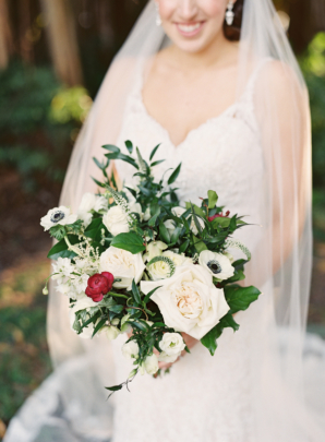 White and Green Bouquet with Pops of Red