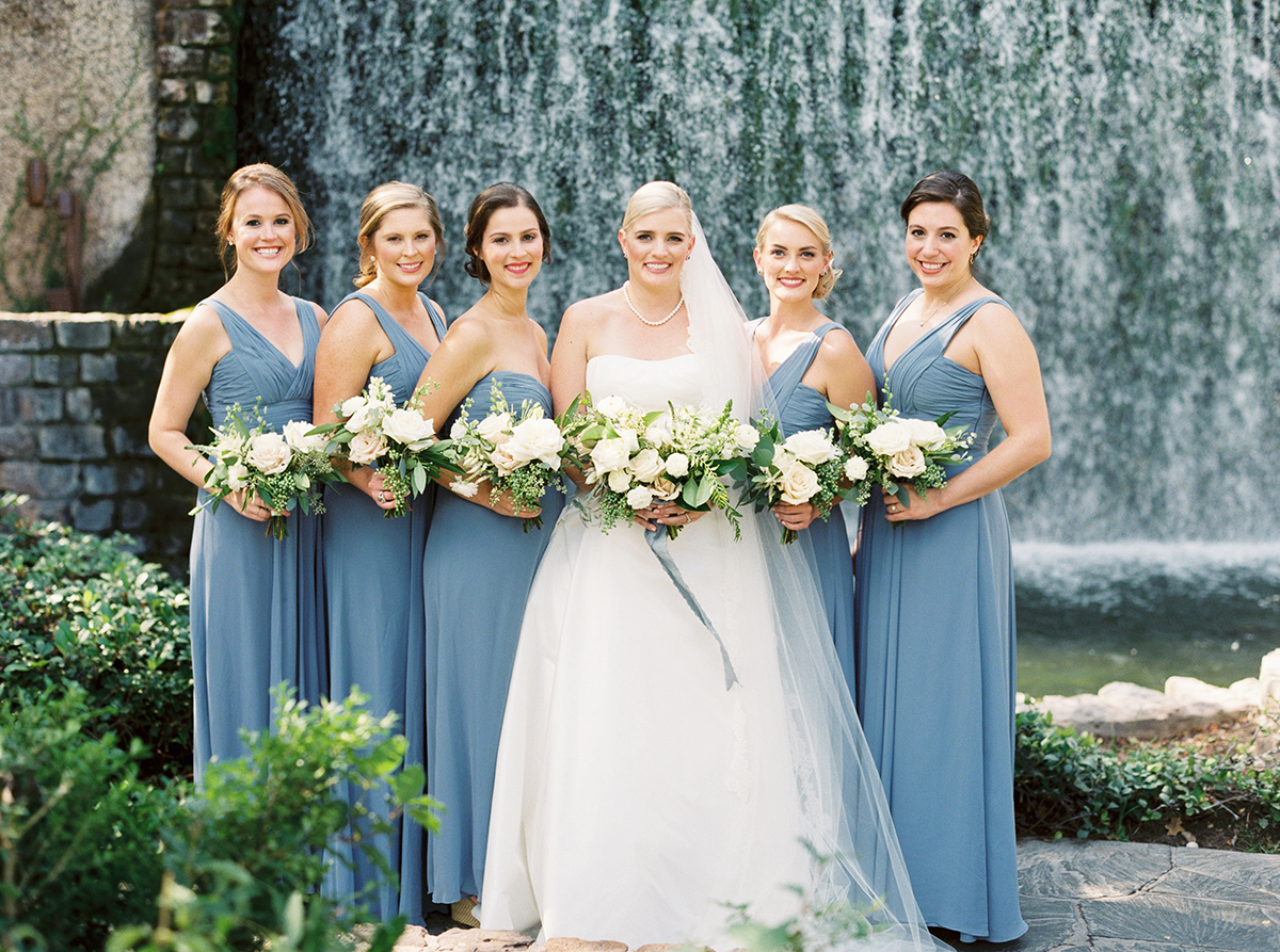 Bridesmaids in Blue Monique Lhuillier Gowns