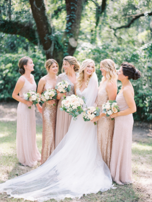 Bridesmaids in Champagne Sequin Dresses