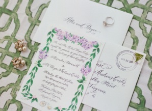 Calligraphy Wedding Invitations with Lavender and Green