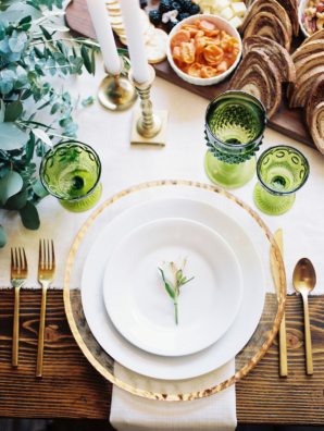 Green and Gold Wood Table Centerpiece