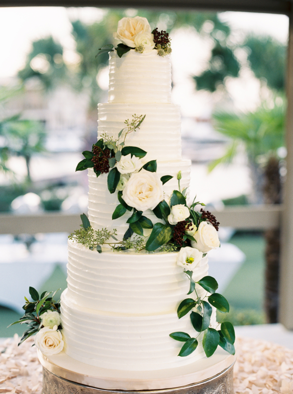 Wedding Cake with Cascading Flowers and Greenery