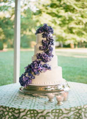 Wedding Cake with Purple Hydrangeas