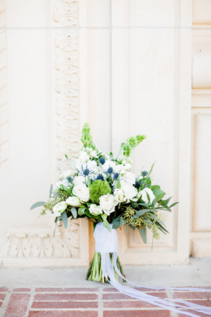 White Rose and Blue Thistle Bouquet