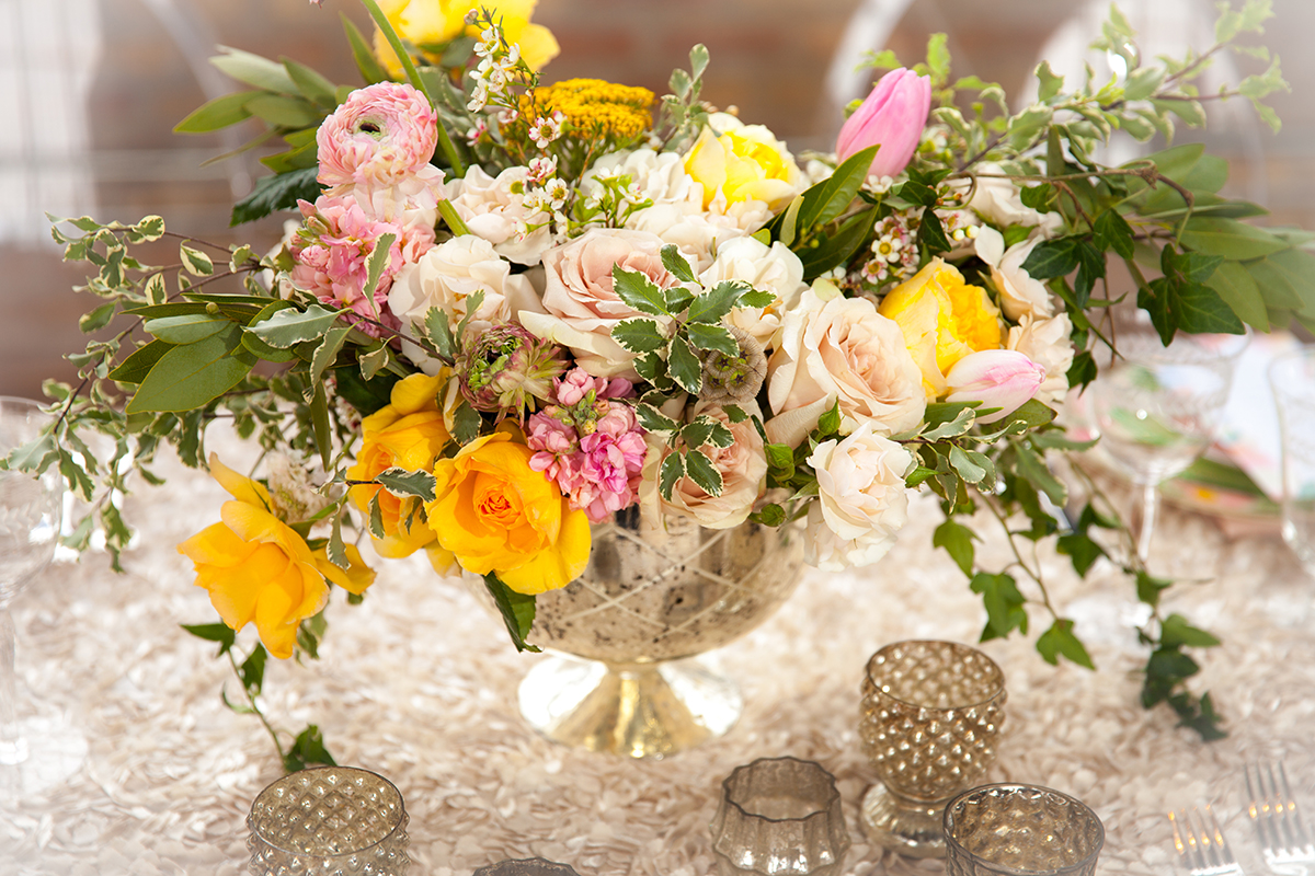 Yellow and Pink Wedding Flowers