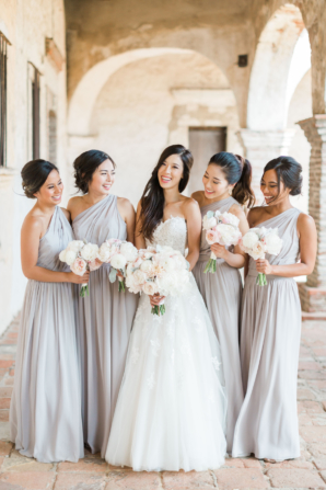 Bridesmaids in Pale Gray Dresses
